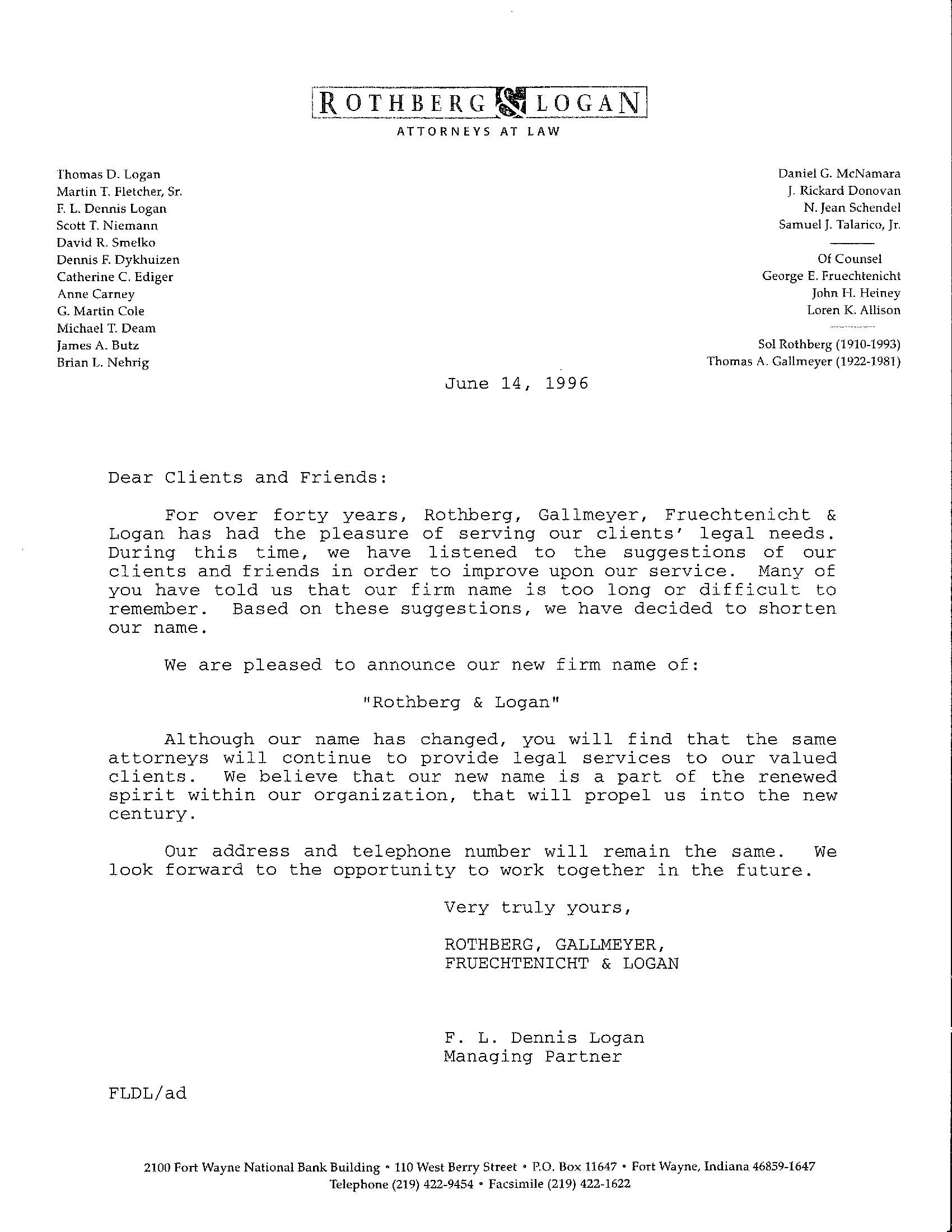 Announcing Rothberg Logan 1996